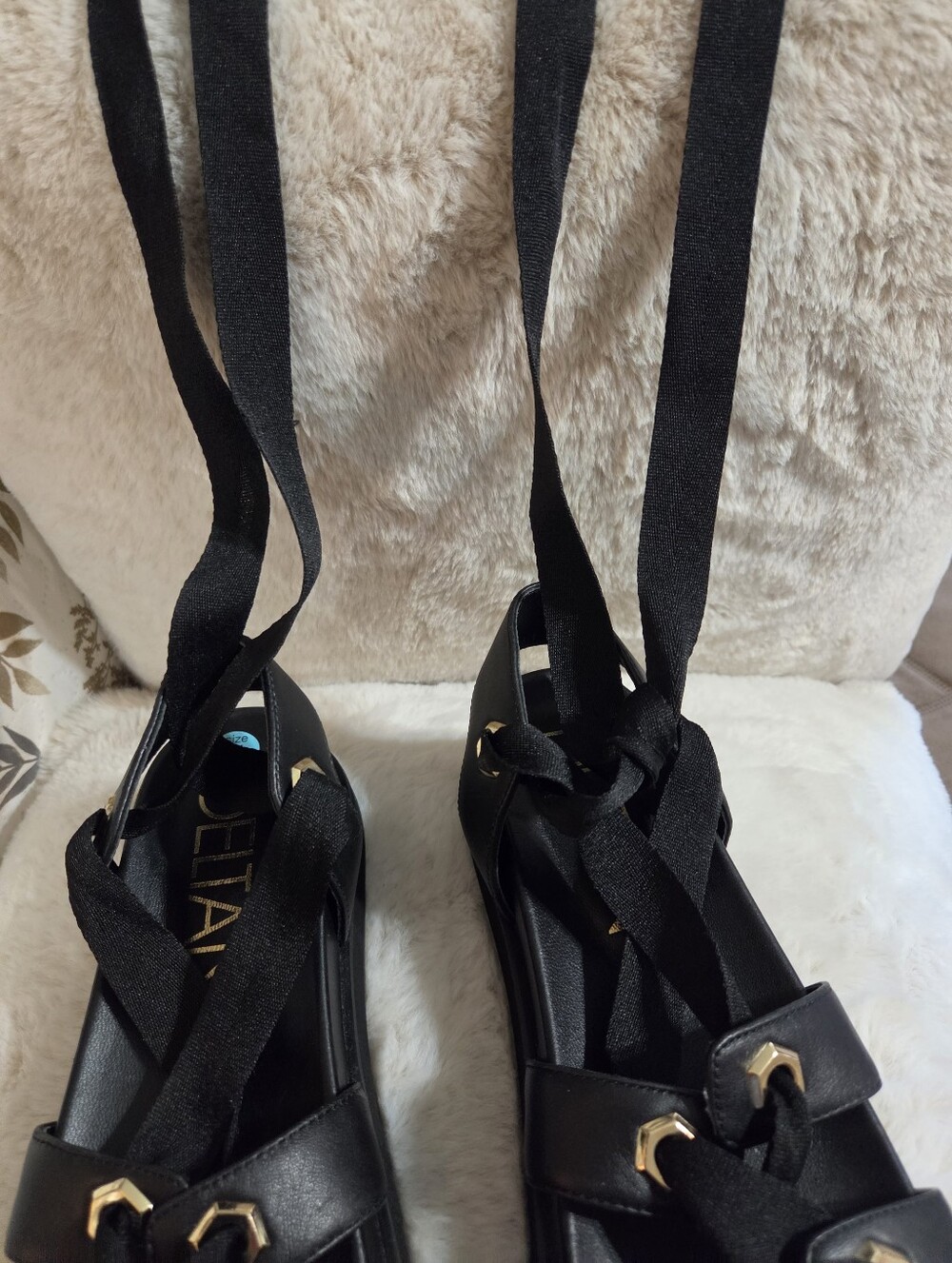 Sleek Black Deltan Leather Platform Lace-Up Gladiator Sandals.  Women's Sz 7 1/2 - Picture 4 of 10
